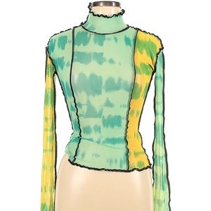 Green-Yellow TieDye Lettuce Mesh Long Sleeves Top S/M/L Available until May 30th